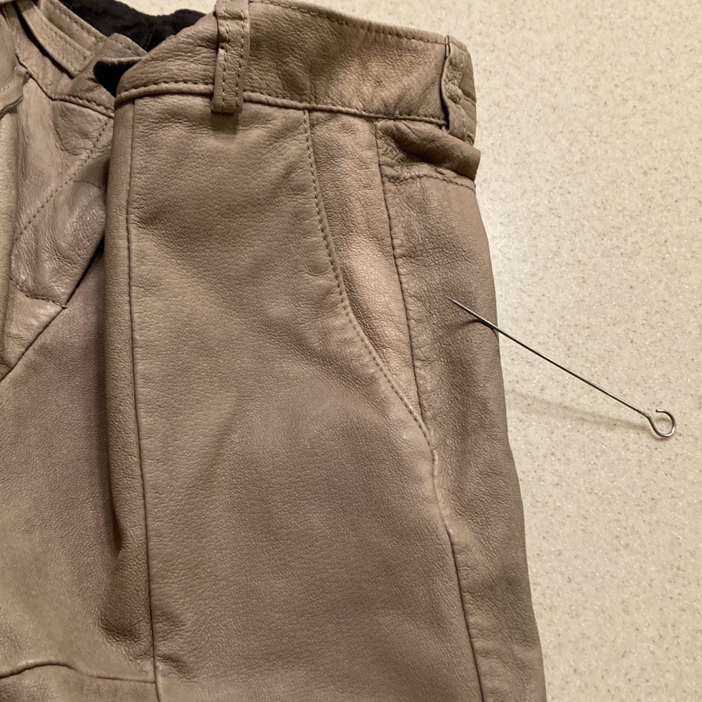 Poleci Taupe Leather Pants 30" Waist  **Very Worn** - Picture 12 of 16